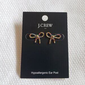 JCrew multicolor rhinestones bow earrings.